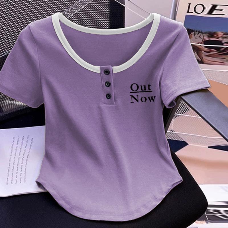 

Women s 2025 Summer Korean Style Slimming Cotton Short Sleeve T-Shirt - Trendy and Versatile Top L