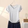 Women's 2025 Summer Cotton V-Neck Short-Sleeve Slimming Basic T-Shirt