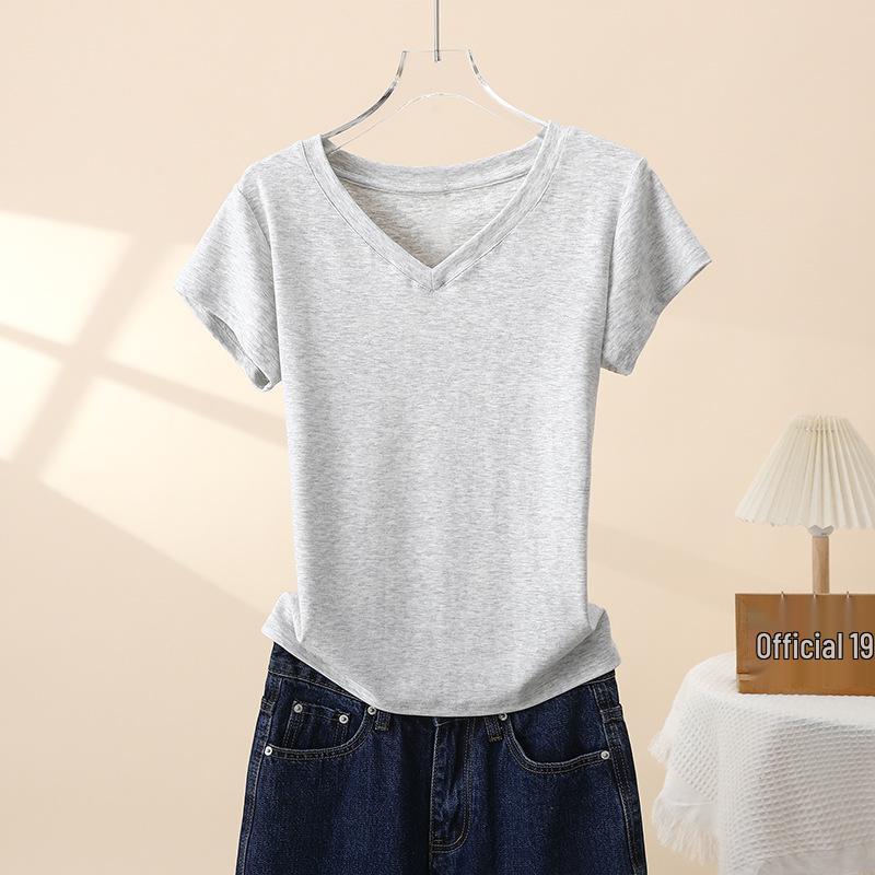 

Women s 2025 Summer Cotton V-Neck Short-Sleeve Slimming Basic T-Shirt XL [60-70 kg]