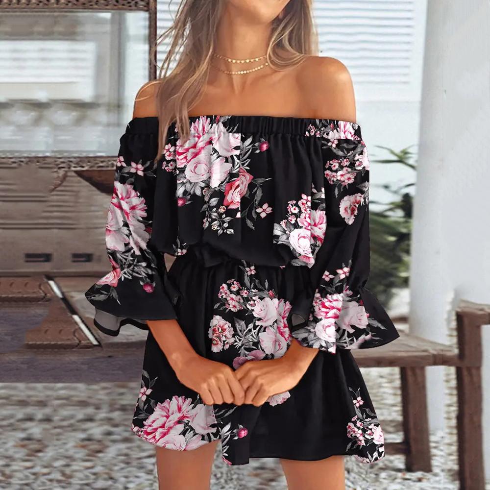 

Женское летнее модное платье с одним плечом, длинным рукавом и оборками XL чёрный