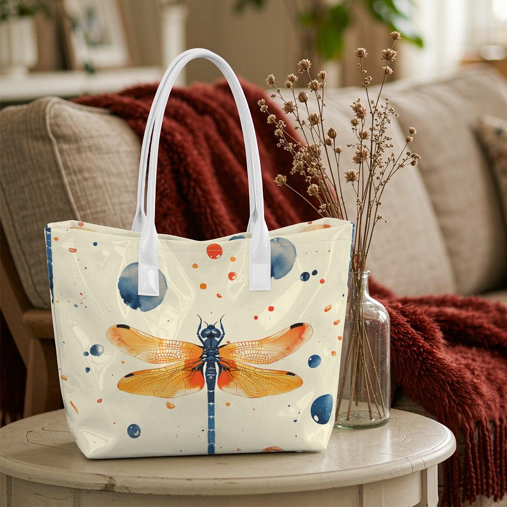 Watercolor Dragonfly Printed Casual Shoulder Tote Bag Fashion Aesthetic Large Capacity Daily Handbag