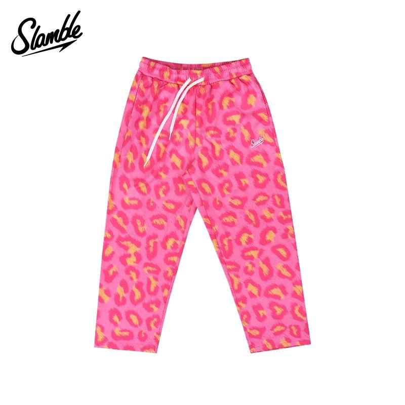 Slamble Men s American Leopard Print Cropped Straight-leg High Elastic Athleisure Basketball Pajama Pants Pants Full Printed Loose S розовый