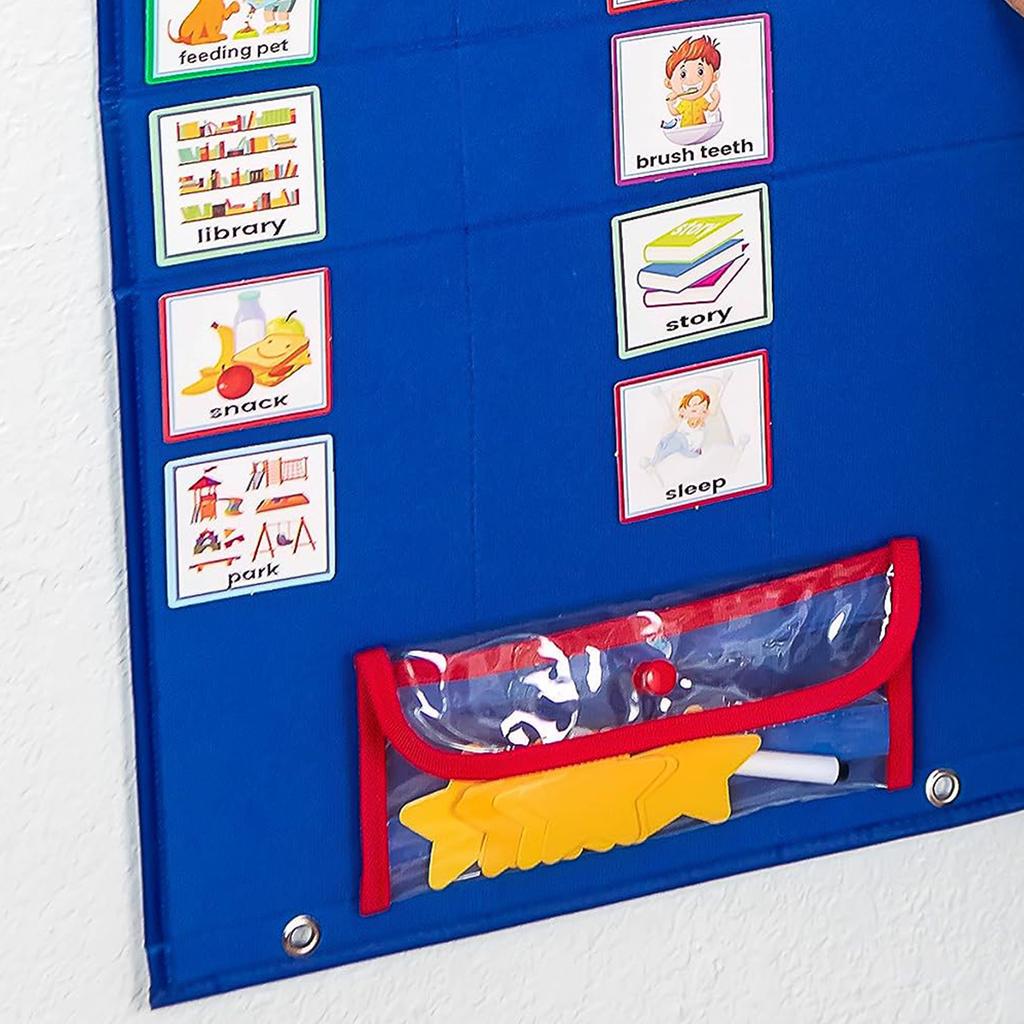 Standing Foldable Visual Schedule Chart for Kids Home School Wall Hanging with 72 Preprinted Cards 12 Star Cards Dry Erase Pen
