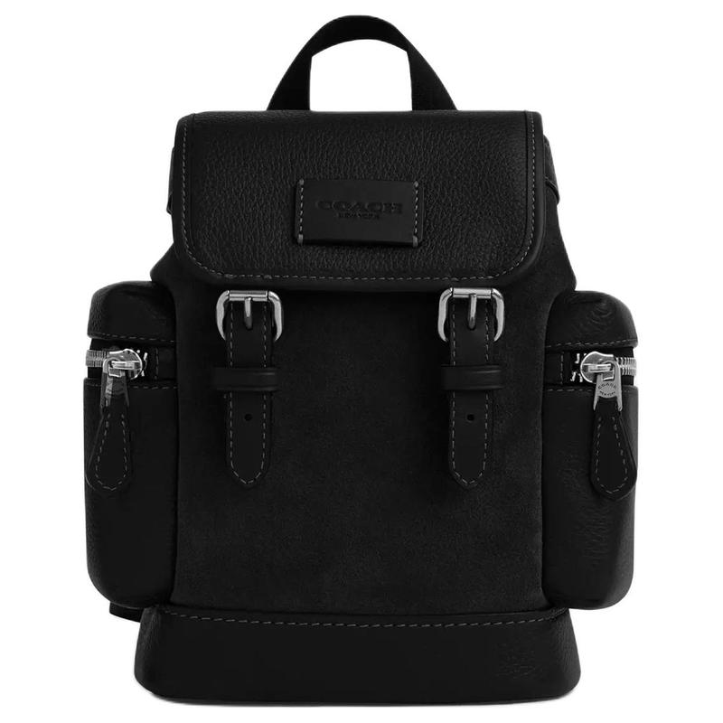 COACH Sprint 15 magnetic buckle buckle closure adjustable shoulder strap pebbled leather and smooth calfskin crossbody bag mini men s black чёрный