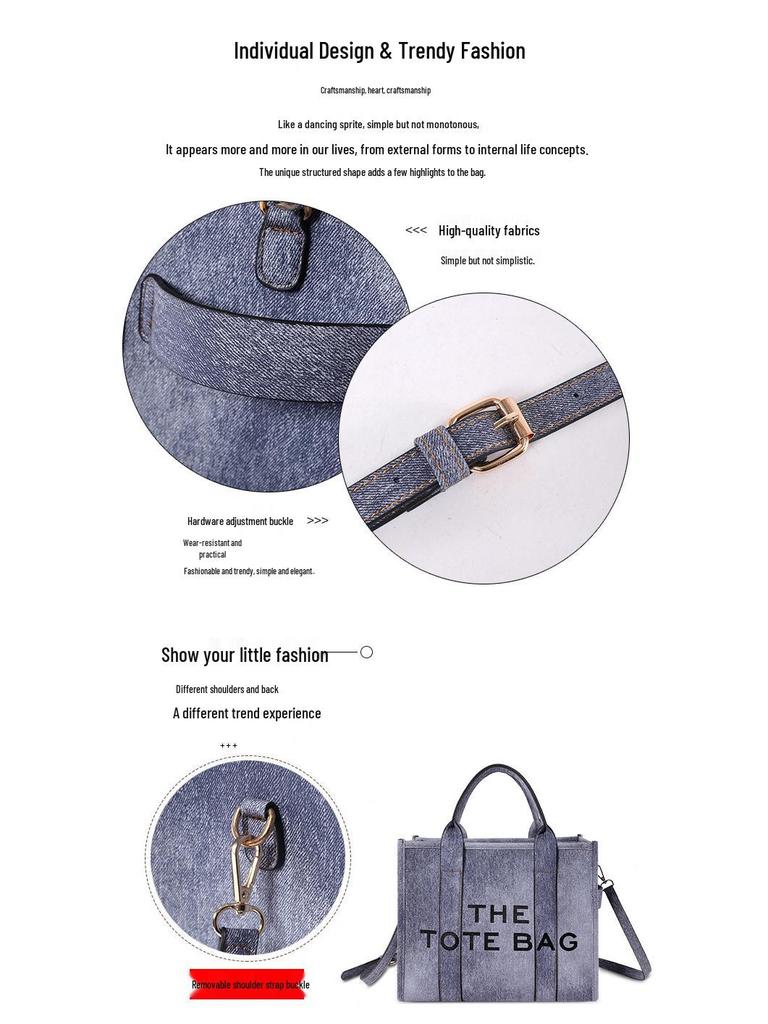 Geantă Tote & Crossbody din Denim Gradient PU cu Capacitate Mare - Modă Trendy pentru Femei