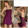 Women’s Sexy Satin Sleep Dress Deep V Lace Sheer Cami Dress Cowl Neck Slim-Fit Nightgown