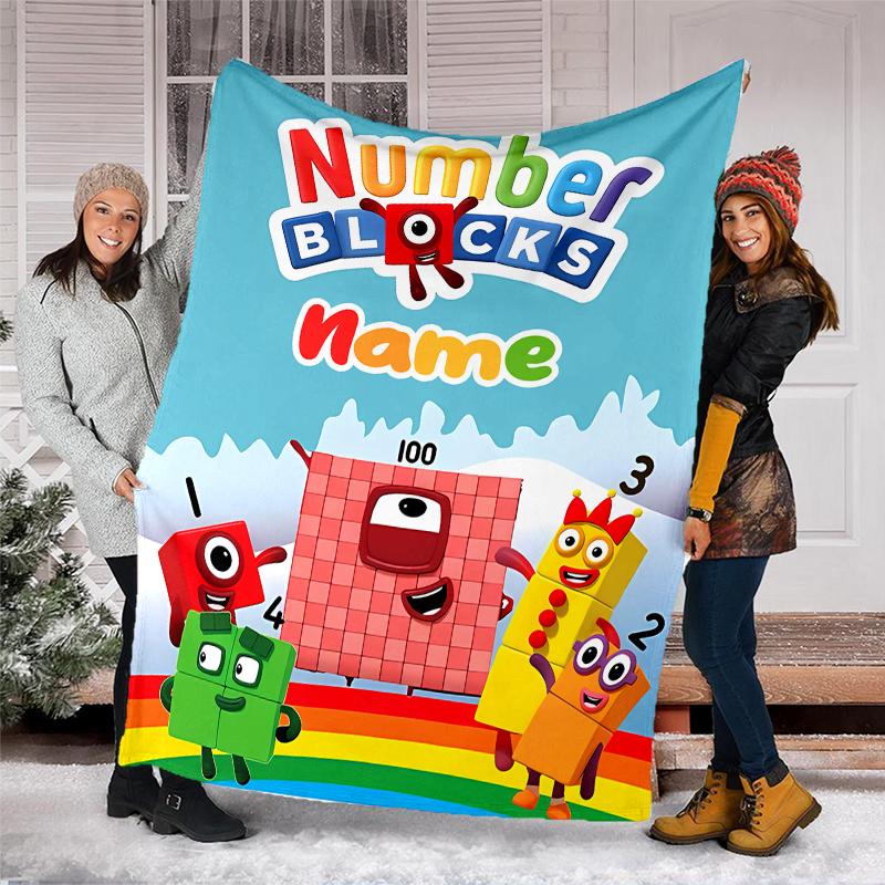 Personalized Custom Name Blanket - Numberblocks Print Design,Blanket for Sofa,Bed,Travel,Camping - Soft and Warm, Great Gift
