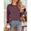 Striped Color Block Round Neck Long Sleeve Loose T Shirt Women Cashmere Brushed Pullover Top