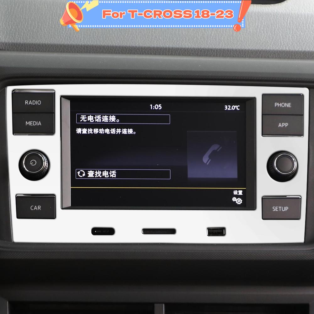 3Pcs Stainless Steel Car Navigation GPS Panel Frame Cover Sticker Trim for Volkswagen VW T-Cross Tcross 2018 - 2023 Interior Accessories