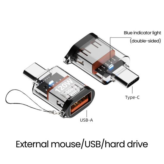 Typ-C Stecker auf USB A Buchse Adapter 120W USB 3.2 Gen2 Adapter Beidseitig 10Gbps Datenübertragung Adapter mit transparentem Gehäuse