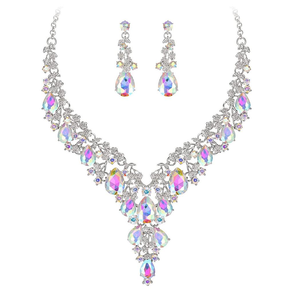 Bridal Fashion Necklace Earrings Crystal Banquet Jewelry Set