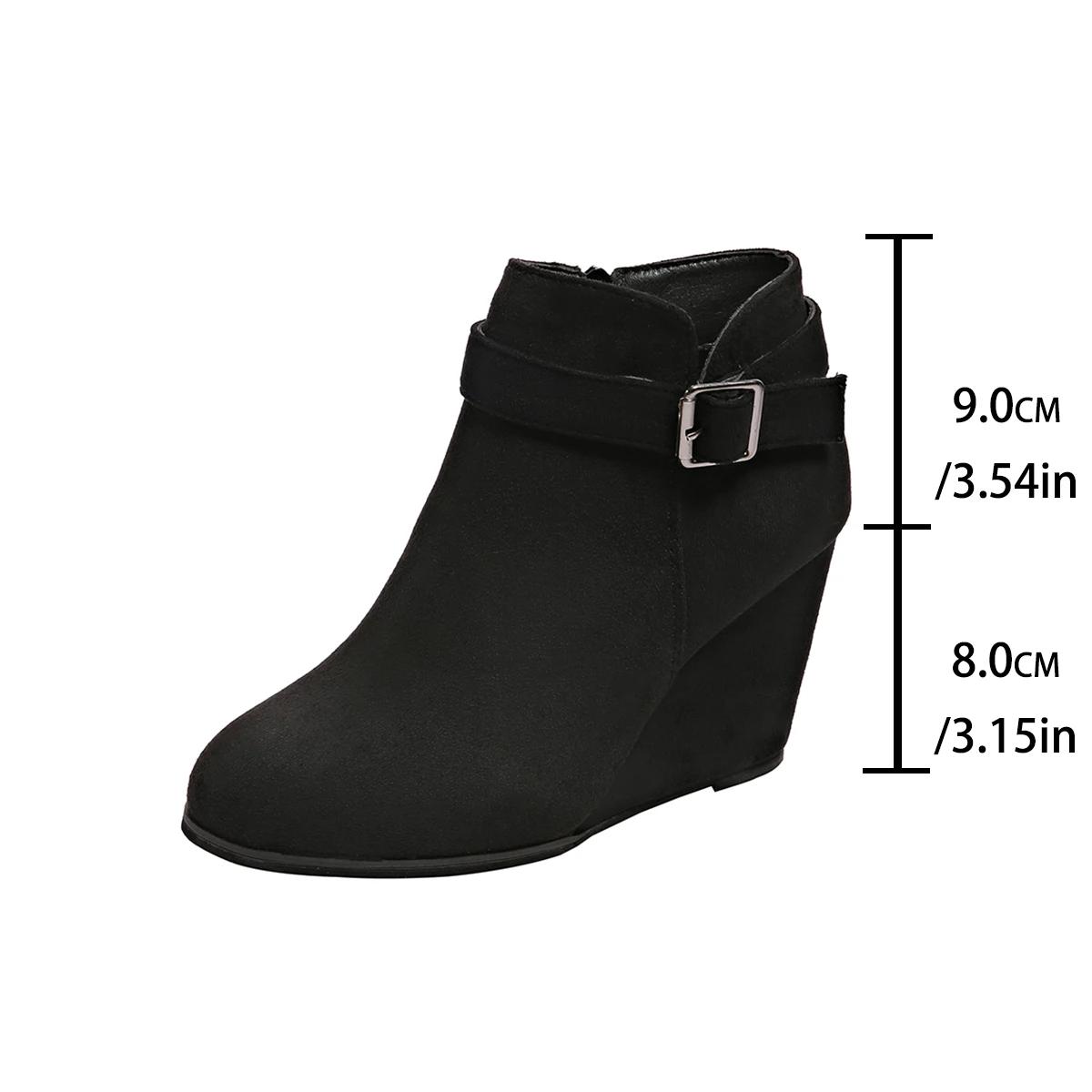 

Модные женские ботильоны 2024 года, женские ботинки на танкетке в стиле ретро с круглым носком, однотонные, простые, большого размера, женская обувь Botas De Mujer 42 чёрный