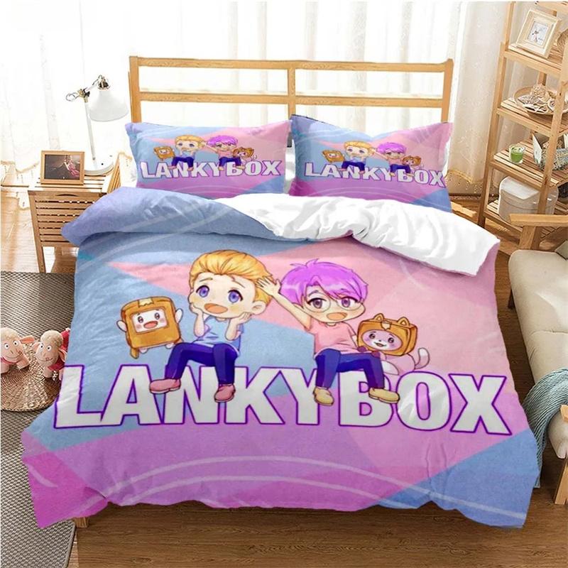 Lankybox Cartoon Bettwäsche-Set für alle Jahreszeiten Weiche Bettwäsche mit Kissenbezügen Einzel-, Doppel-, Queen-, King-Size