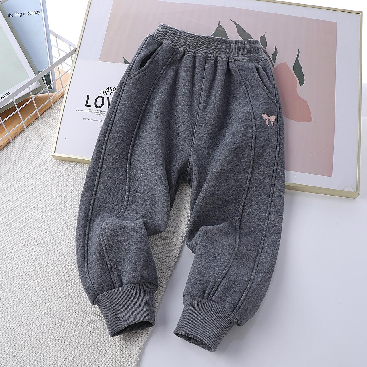 

Girls Fleece One-Piece Sweatpants: Autumn/Winter Thickened Outerwear for Children 120 cm темно-сірий
