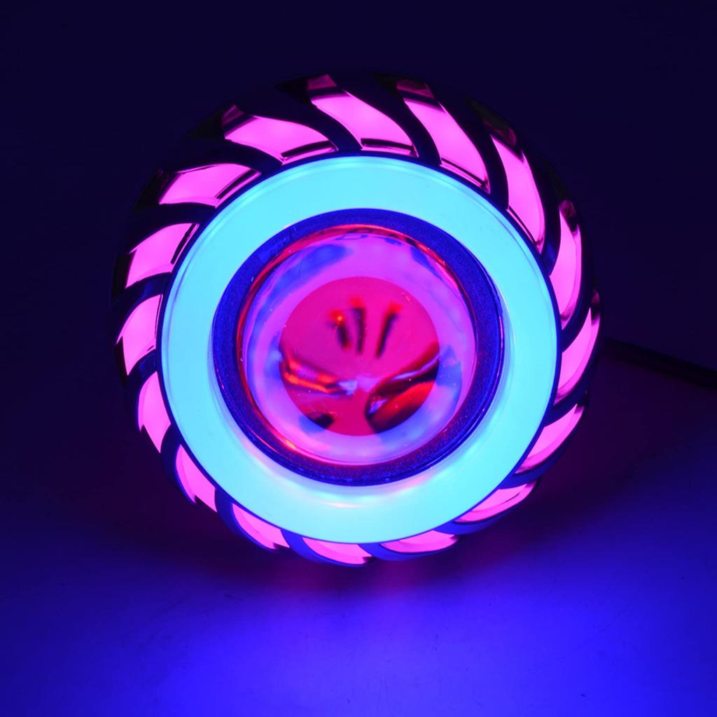 Kidonn 2X Bi-Headlight Projector Lens Light with LED Angel Devil Eye Headlight (Pink and Blue)