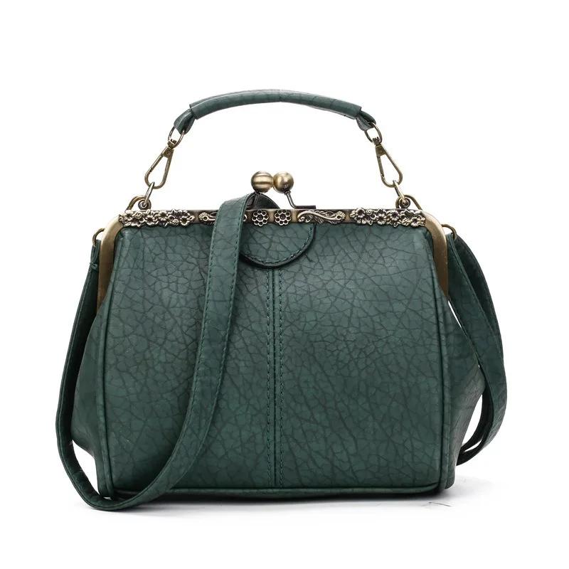 Fashi Women Clip Bags PU Leather Tote Handbag Female Kiss Lock Bag Luxury Vintage Crossbody Purse Bags Messenger Bag for Women