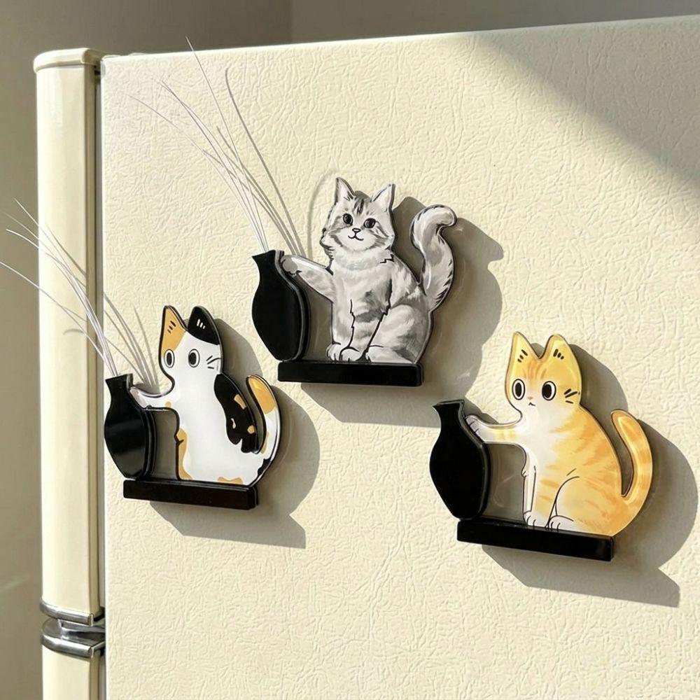 Cartoon Cat Hair Storage Box Moisture Proof Kitten Pushing Vase Magnetic Pet Lovers