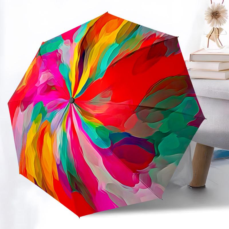1pc Colorful Abstract Painting Automatic Folding Umbrella - Portable Collapsible Design, 8-Rib Iron Frame, Durable Fabric yy251125130
