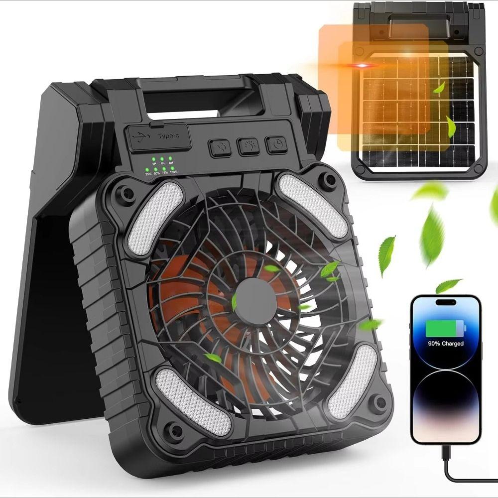 90° Folding Camping Fan with LED Light Folding Design Portable Tent Fan  Picnic Trip