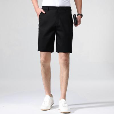Men Suit Shorts Button Zipper Fly Straight Leg Casual Shorts Pockets Design Solid Color Elastic Golf Shorts Daily Wear
