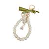 Pretty Green Ribbon Bow Key Chain Ins Pearl Strap Key Ring Bell Orchid Pendant Keychain  Girl