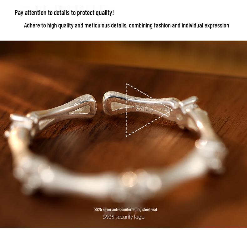 Banyan Tree S925 Silver Zircon Bamboo Open Ring for Women - Elegant and Trendy Index Finger Jewelry