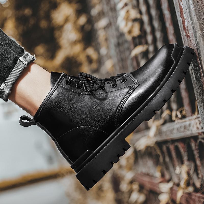 Ankle Boots Motorcycle Shoes Black Men's Casual Leather Boots Fashion Men Work Boot Mens Shoes Non-slip Designer High Top