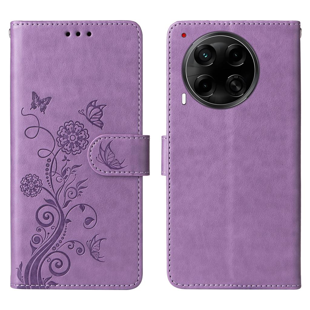 Für TECNO Camon 30S Pro 4G/Camon 30S 4G Lederhülle Schmetterlings-Blumenprägung Brieftaschen-Ständer-Abdeckung