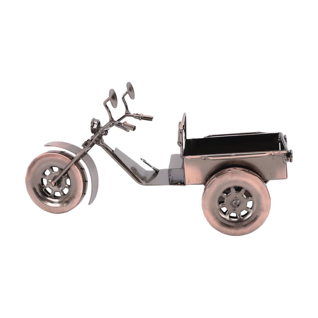 Three Wheel Metal Art Iron Motorcycle Figurine Ornament Handmade Stationery Storage Organizer Desk Decor for Home Office