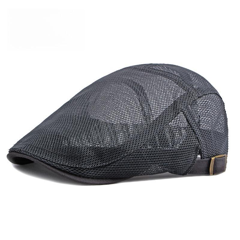 Unisex Summer Hollow Mesh Flat Cap Breathable Vintage Beret Hat Solid Color Ivy Cabbie Cap for Men Women Adjustable Lightweight Sun Hats