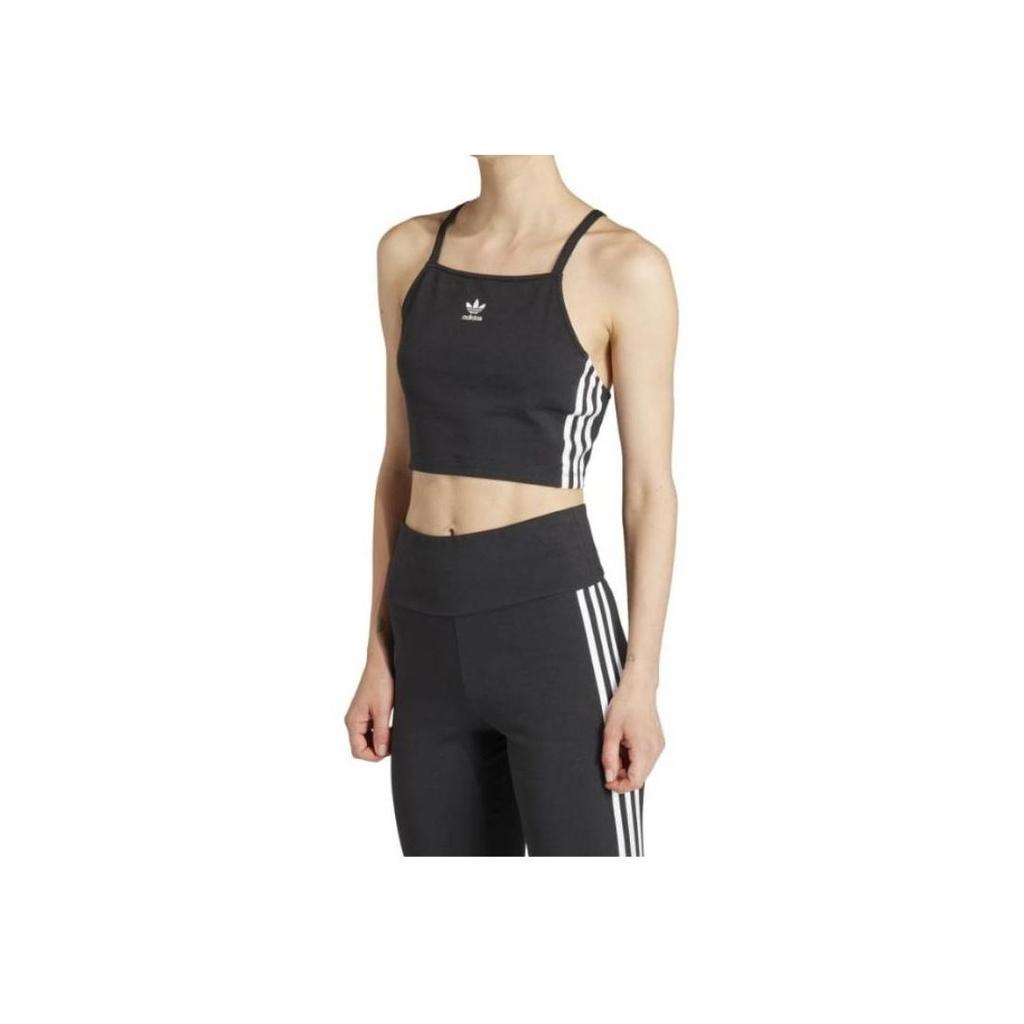 Adidas Originals Logo Three Stripes Short Sports Tank Top Casual Athletic Women Black IU2405