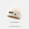 Letter Patch Knitted Hat for Women All Match Fashion Large Head Circumference Woolen Hat Winter Warm Ear Protection Star Pullover Cold Hat