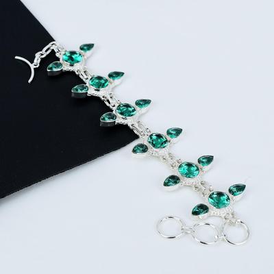Aquamarine Gemstone Handmade 925 Sterling SIlver Jewelry Bracelet For Gifts - Aquamarine Green Gemstone Silver Bracelet with Adjustable Chain