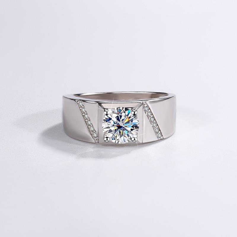 Sparkling 1CT Lab Diamond VVS1 D Moissanite Men Ring Luxury  Copper Engagement Wedding Rings Man's Fine Jewelry