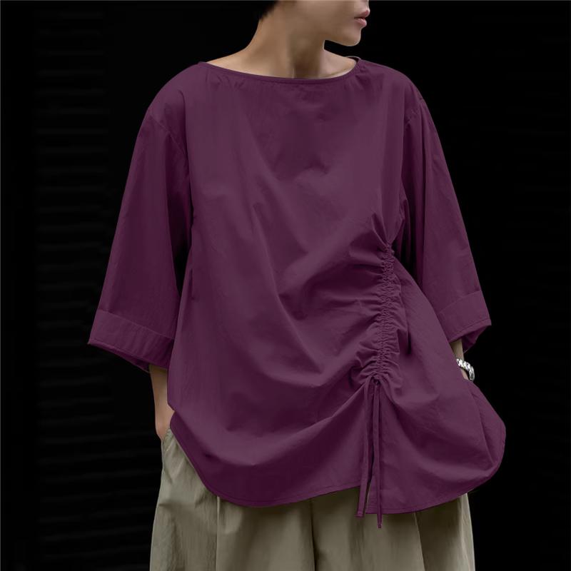 

ZANZEA Женская повседневная блузка с круглым вырезом, рукавами 3/4, свободного кроя, на кулиске XL