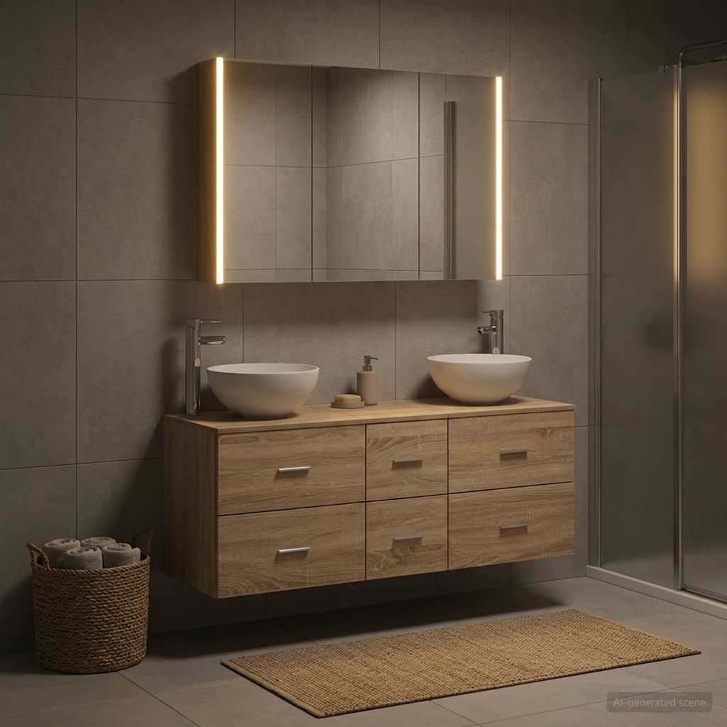 Bathroom Furniture Set 4 Pcs Sonoma Oak Engineered Wood and Glass