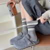 Grey-toned Women's Autumn and Winter Woolen Socks, Thickened and Warm Pile Socks, Striped and Color-blocked Winter Woolen Long Socks