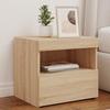 VidaXL Bedside Table with LED Lights, Bedside Cabinet with Storage, Nightstand, Night Cabinet, Modern, Oak 836767