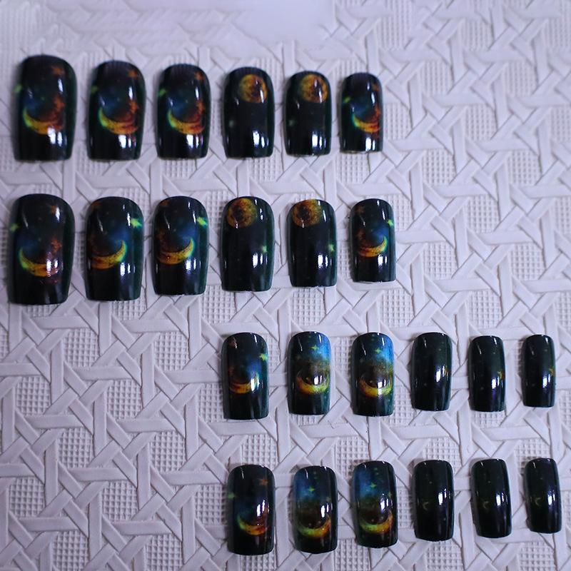 New 24-piece manicure, European, American simple dream star planet moon rectangular wearing nail piece