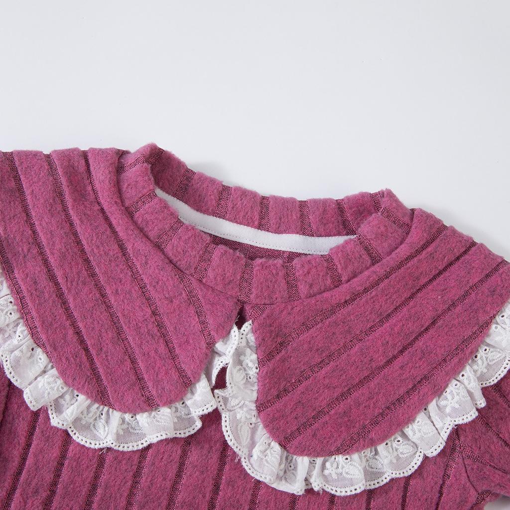 Girls' Autumn and Winter Knitted High Neck Lace Edge Patchwork Top+contrasting Pants Set, A Must-have for Casual and Versatile Outdoor Wear