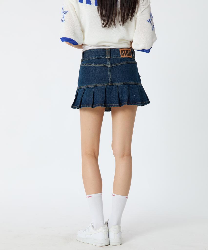 ANDTHEOTHER Pleated Denim Mini Skirt Blue
