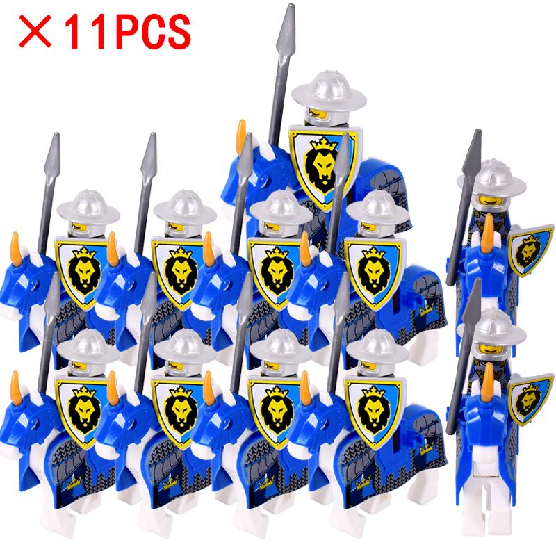 11 uds./lote Figuras Medievales Edad Media Roma Guerreros Soldados Caballo Castillo Rey Dragón Caballeros Bloques de Construcción Ladrillos Juguetes regalos