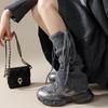 Japanese Style JK Drawstring Strappy Slouch Socks Leg Warmers Slimming Long Tube Socks Autumn Winter Micro Flared Leg Warmers Warm Knitted Loose Fit