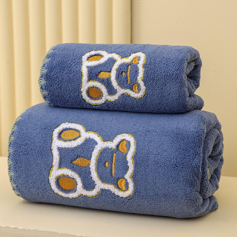 Bär besticktes Handtuch gehäkelt verdickt Mutter und Kind Handtuch, Cartoon Korallenfleece saugfähiges Haushaltstuch