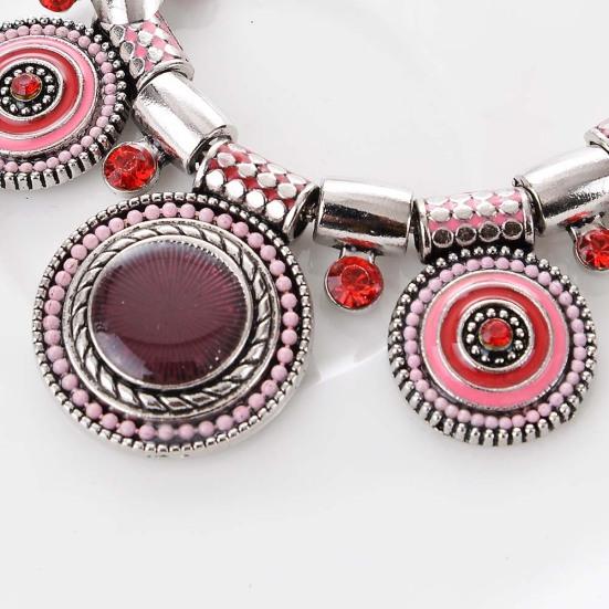 Limeimei Ethnische Damen-Halskette mit Strass-Intarsien, runder Emaille-Anhänger, Statement-Lätzchen-Halskette, Geschenk