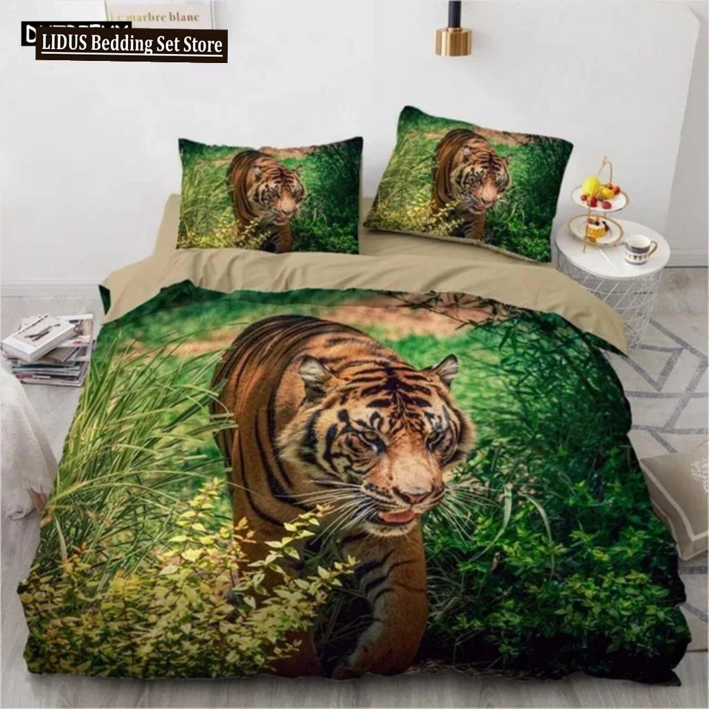 3D Animal Tigers Bedding Set 23PCS Soft Microfiber Queen King Twin Size Duvet Cover Set With Pillowcases Teens Boys Duvet Cover