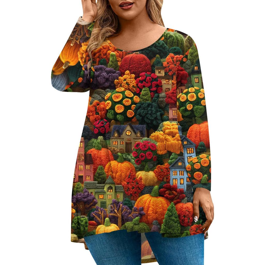 Dames Mode Grote Maat Ronde Hals Lange Mouwen Casual Halloween Print Losse Pullover Top