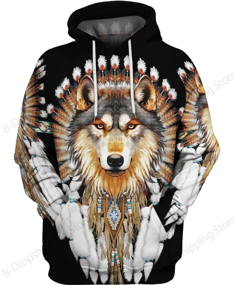 Native Wolf Pattern Culture 3d Print Hoodie Men Women Fashion Long Sleeve Hoodies Vintage Coat Men Sweatshirt Unisex Clothes NEW