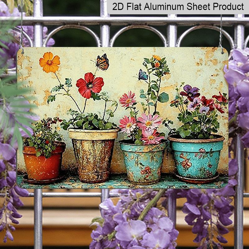 2D Flat 1pc Vintage Plant Garden Aluminum Sign, Rustic Wall Art Decor with Vibrant Floral Design - 7.87*11.8 Inches, No Electricity Needed, Perfect