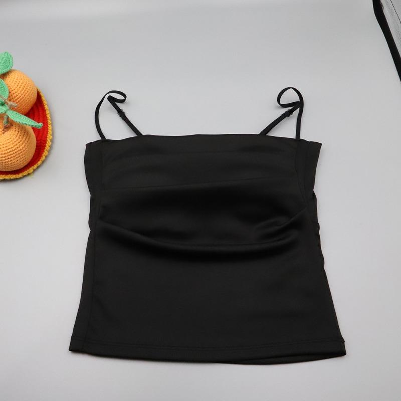 Women's Pleated Camisole Top Summer One Neck Tank Top Women's Slimming Street Top Girls' Chest Cushion Pure Desire Camis